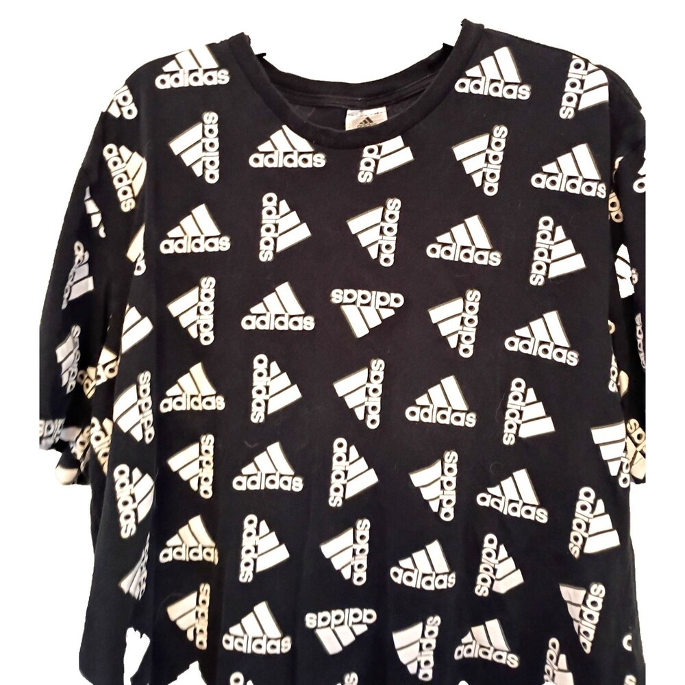 Adidas All Over Logo Printed Graphic Tee Black White Men's Extra Large